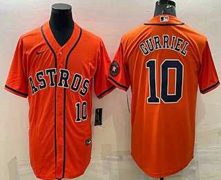 Mens Houston Astros #10 Yuli Gurriel Number Orange With Patch Stitched MLB Cool Base Nike Jersey